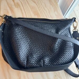 Quince Italian Leather Convertible Crescent Handwoven Shoulder Bag